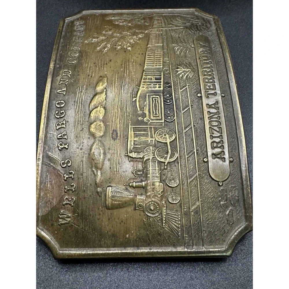 Wells Fargo And Company Brass Belt Buckle - Vintage Tiffany New York Arizona Ter